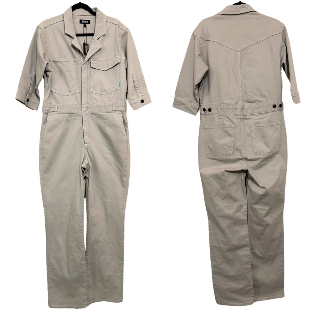 ♦️ NEW Express Edition Light Grey Denim Jean Cotton Pant Jumpsuit Size 10